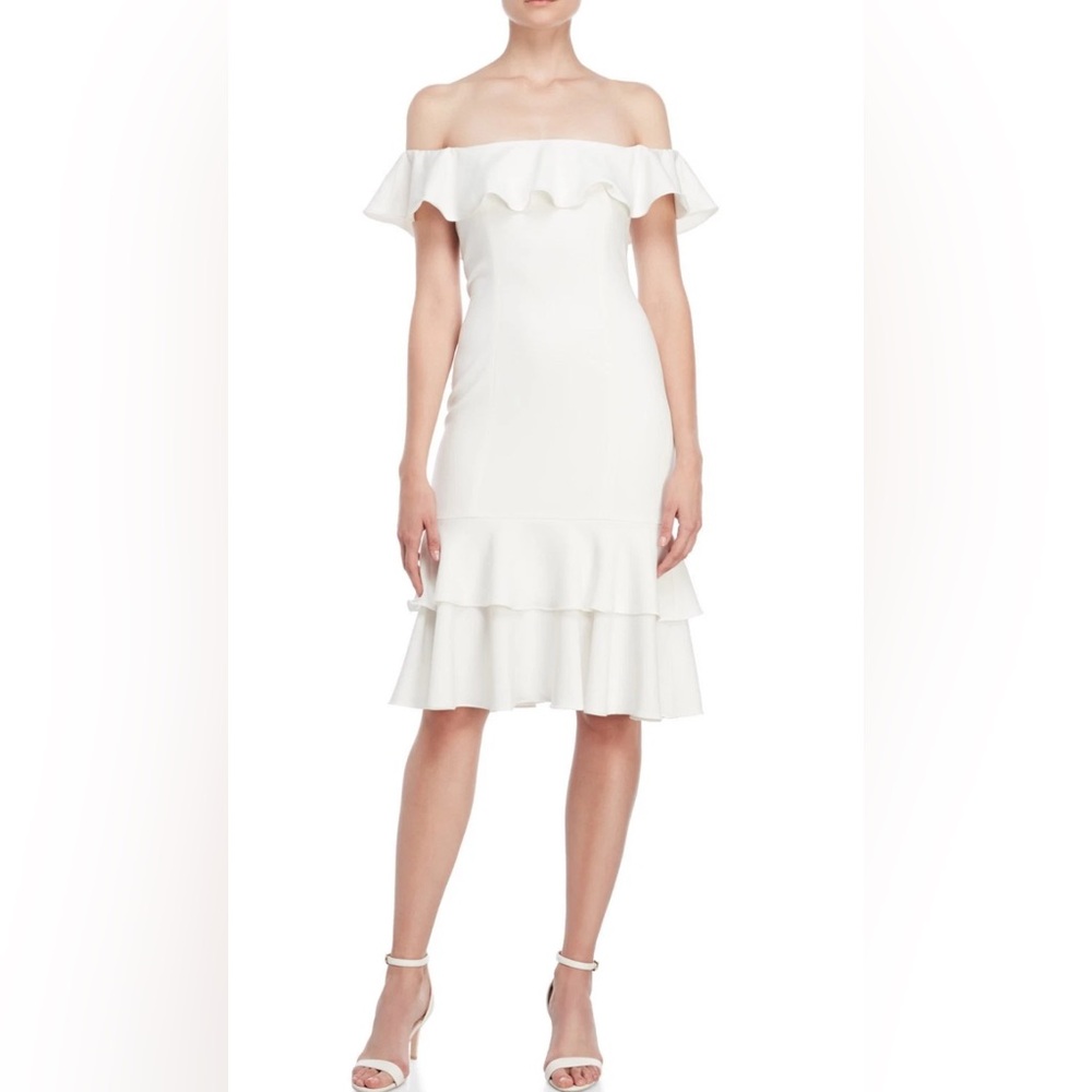JAYGODFREY Momoa Ivory‎ Ruffled Off the Shoulder Dress Size 2 New with tags